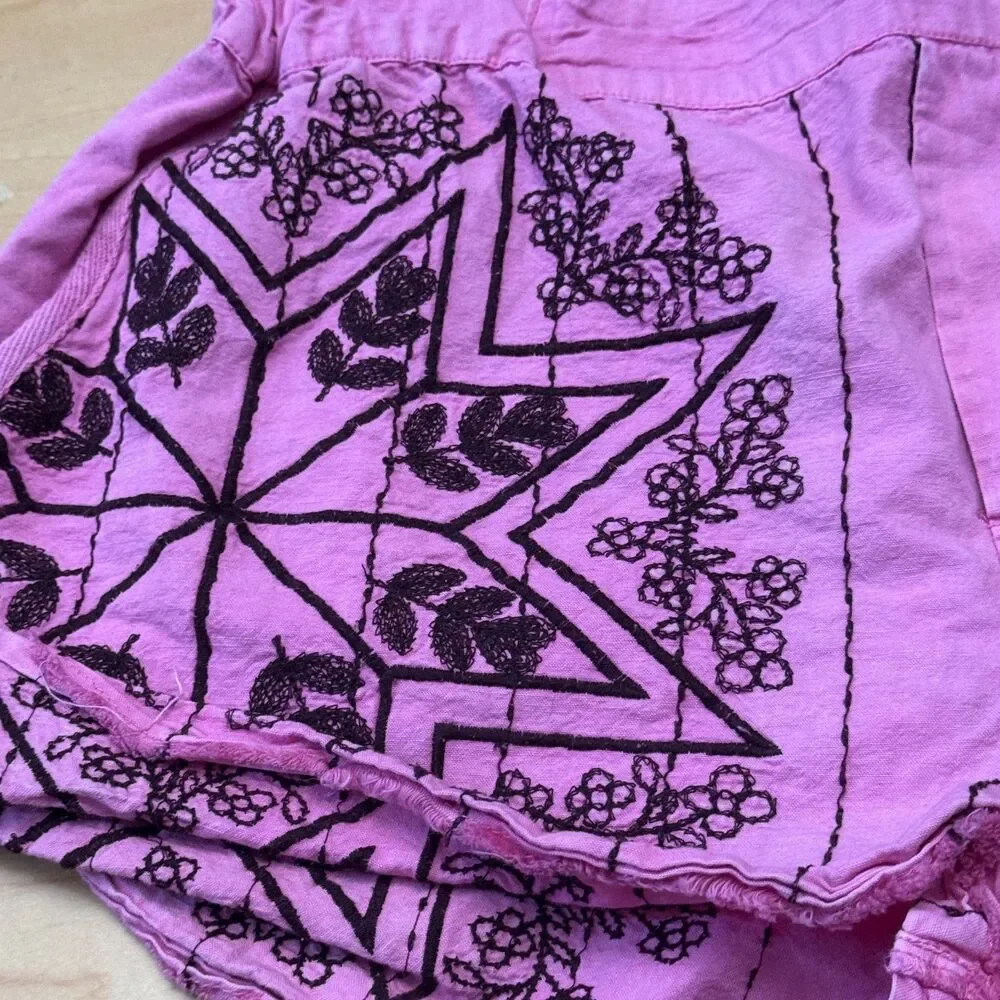 Free People Women's Embroidered Lace Trim Shorts –  Pink – Size S